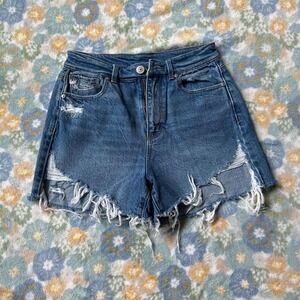 Ofluck blue wash distressed ripped denim shorts Women's 4